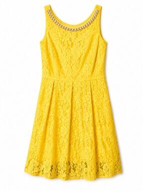 Sandra Darren NWT Yellow Lace Midi Dress Size 6 Pearl Beaded Sleeveless